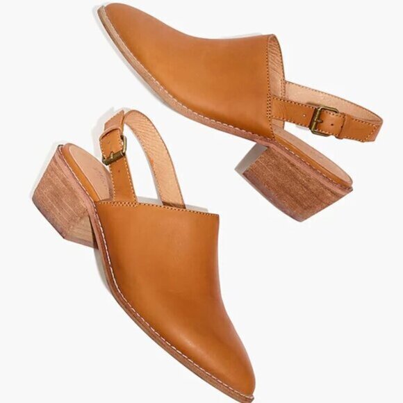 Madewell 'Jess' Pointed Toe Slingback Mule Ankle Boot in English Saddle Size 7.5 - Picture 1 of 9